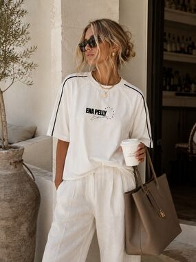 Ena Pelly White Logo Oversized Graphic Tee US2